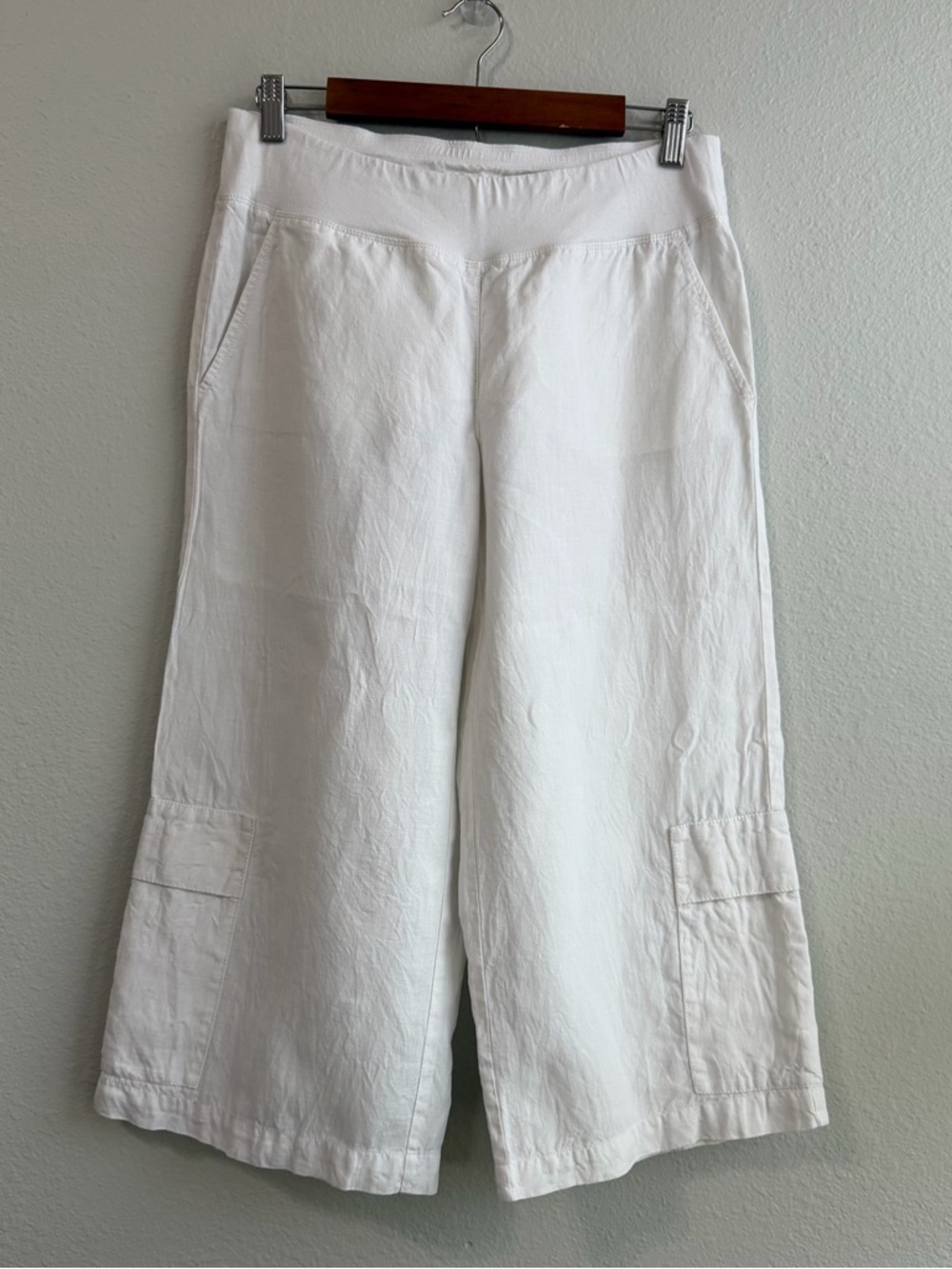 Eileen Fisher Organic Linen Size XS-S Wide Leg Cargo Pants Relaxed Coastal Chic